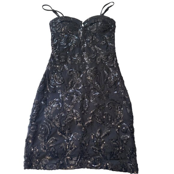Sequin-Embellished Black Mini Dress With Adjustable Spaghetti Straps & Sweethear - Picture 3 of 5